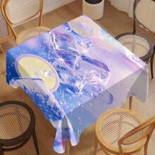 1/20pcs Summer Dreamy Purple Decoration Rectangular Tablecloth,Lemon And Ice Cube Pattern,Suitable For Home Decoration,Dining Room, Office, Kitchen, Picnic Decor,Home Decoration
