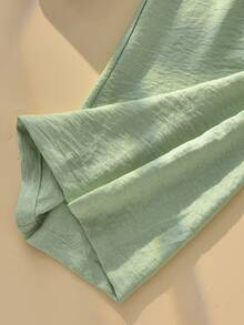 Loose Flowy Solid Color Pants For Girls & Teenagers, With Lace Trim, Pockets, Bow Decor, Casual & Fashionable, Spring/Summer - Mist Green - View 4