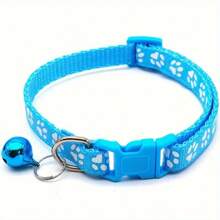 1Pc Adjustable Pet Collar With Bell For Small Dogs And Cats - Stylish Footprint Design For Added Security And Visibility