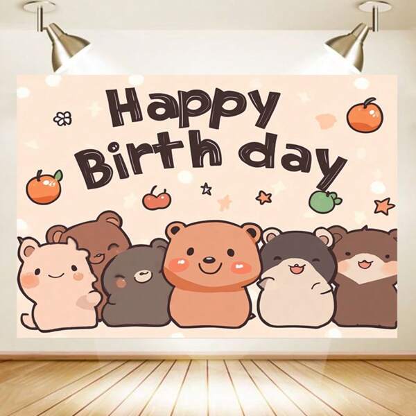 Cute Capybara Birthday Party Backdrop And Photo Backdrop - Durable Polyester, Indoor/Outdoor Use, Great For Birthday, Holiday, Home Decor, Studio Props And Garage Door Decor, Birthday Decorations | Playful Party Supplies | Easy To Hang Banner