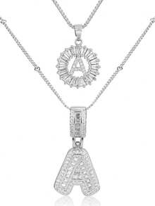 2 Dây chuyền chữ cái mạ vàng 18k lấp lánh, dây chuyền mảnh mai, dây chuyền tên cá nhân hóa, mặt dây chuyền tròn đính đá Zirconia, trang sức pha lê, quà tặng cho phụ nữ - 26 chữ cái - Xem 14