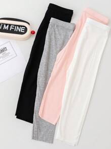 4 piezas Mallas capri para niñas de verano de algodón elástico con rayas verticales de unicolor, pantalones cortos suaves para uso diario