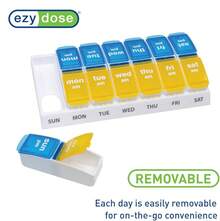 Ezy Dose Weekly AM/PM Pill Organizer, 7-Day Vitamin And Medication Box With Large Pop-Out Compartments, 2 Times A Day Pill Holder For Easy Dosing, Blue And Purple Lids, Travel-Friendly Design - 黃色 - 查看 4