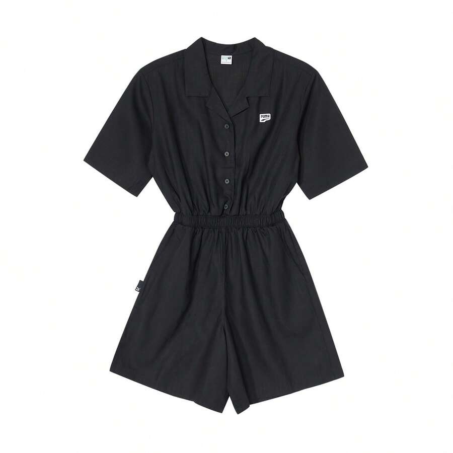 Puma Mono corto de verano para mujer con cuello, botones y mangas cortas - Negro - Ver 1