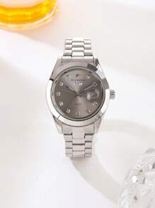 RICECGO RICECGO 1pc Men's Classic Quartz Watch - Business Style, Circular Dial, Dual Calendar Display, Stainless Steel Butterfly Clasp Strap, Quartz Movement, Suitable For Daily Wear, Ideal Gift For Birthdays Or Special Occasions, Anniversary Gift, Back To School Gifts.