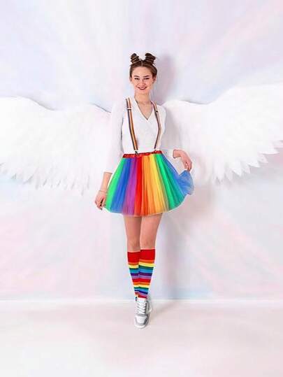 2 件套女式彩虹芭蕾舞裙，蓬松分层网眼裙，公主裙，衬裙，舞会礼服，舞蹈服装，适合婚礼、派对、表演、骄傲月、万圣节、所有季节