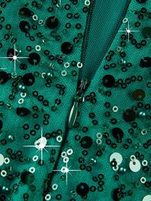 Đầm Astony One mới, gợi cảm, thanh lịch, xẻ tà, đính sequin, kiểu cổ yếm, đầm dạ hội màu xanh lá cây lấp lánh, xẻ tà cao. - màu xanh lá - Xem 10