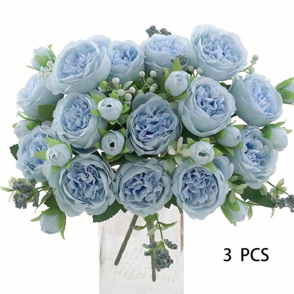 1/3/5 Piezas Peonías artificiales, ramos de peonías falsas reutilizables - Decoración para el hogar y la habitación, arreglos florales artificiales, centro de mesa, decoración de jardín exterior, decoración para boda, cumpleaños, despedida de soltera - SIN JARRÓN