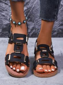 Sandali piatti da donna - Design con bottone e cinturino elastico, sandali infradito piatti bianchi stampati, infradito scivolanti, ciabatte aperte monocromo antiscivolo per interni ed esterni