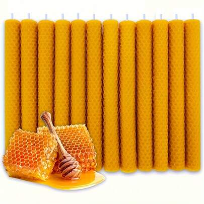 6pcs 20cm Tall X 2cm Dia. Beeswax Candles, Handmade Rolled Beeswax Cone Candles, No Paraffin - Honey Aroma Candles, Flat Top, Smokeless Windproof Candles Suitable For Ambiance Decor And Emergency