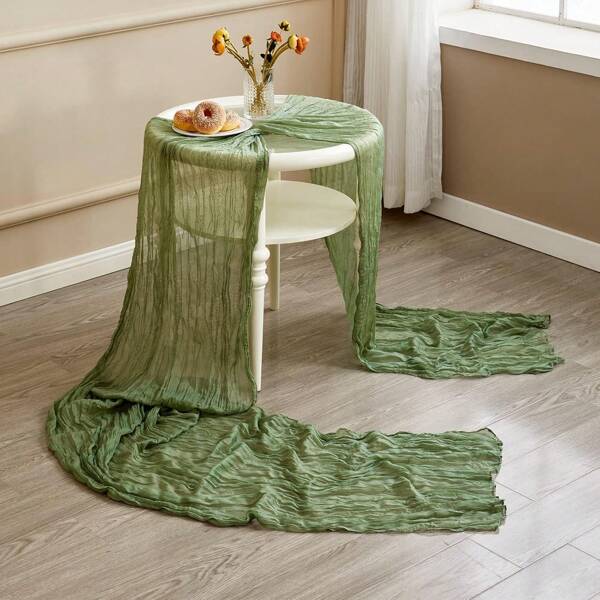 Sage Green Cheese Cloth Table Runner, Green Muslin Boho Country Style Table Cloth For Spring, Easter, Engagement Party Decoration, Bridal Shower, First Communion, Wedding Party Centerpiece