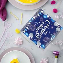 20pcs/25pcs/40pcs/50pcs/60pcs Happy Birthday Napkins, Royal Blue And Silver Birthday Decorations Disposable Napkins, Unisex Birthday Shower Picnic Cocktail Party Supplies - Multicolor - View 2