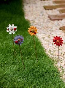 Cirelle 4pcs Hand-Painted Resin Garden Decor Set - Vibrant Chrysanthemum Flower Pots With Ladybug & Sunflower Designs, Perfect For Indoor/Outdoor Plants, Patio, Balcony, Porch, Front Door Decor, Gift For Garden Lovers (Weather-Resistant)