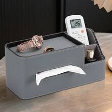 2-In-1 Storage, PU Leather Oval Dual Compartment Tissue Box, Elegant Hidden Storage Box, Napkin Dispenser - Multicolor - View 9