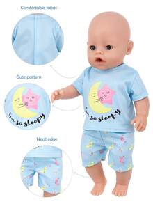 16 英寸逼真重生娃娃毛绒玩偶服装，配有树懒图案上衣和短裤，儿童装扮玩偶，角色扮演玩偶，节日生日礼物（不含玩偶和鞋子）