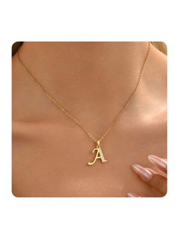 1 pieza Collar con colgante de letra del alfabeto ajustable de tono dorado con piedras brillantes - regalo de cumpleaños u ocasión especial ideal para hijas y nietas, joyería, collar