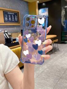 1pc Blue & Purple Heart-Shaped Corner Anti-Fall Electroplated Camera Protection Phone Case Compatible With Samsung/Galaxy/Infinix/Redmi/OPPO/VIVO/Realme Waterproof Shockproof Scratch Resistant - Blue - View 2