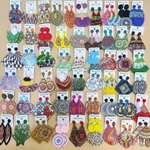 10 pares/paquete Pendientes de madera vintage con estampado colorido para mujeres, set de pendientes de pareja estilo bohemio variado para fiesta, boda, uso diario, regalos de joyería de moda, envío aleatorio