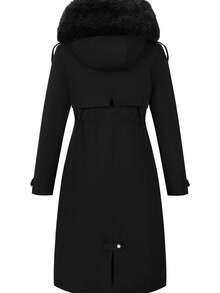 Women's Mid-Length Jacket With Faux Fur Collar And Belt, Suitable For Autumn/Winter