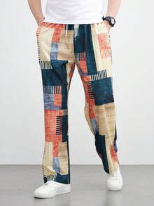 波西米亚格子休闲裤，宽松直筒裤，男士日常和节日穿着