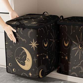 Moon And Star Pattern Large Capacity Clothing Storage Bag Storage Box, Suitable For Blankets And Bedding, Foldable With Sturdy Zipper, Suitable For Christmas, Halloween, Thanksgiving Gifts, Easter Gifts