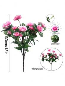 6 Bunches Of Artificial Silk Rhododendron, 13in Spring Decorative Artificial Outdoor Flowers And Plants, UV Resistant, Realistic, Suitable For Outdoor Potted Plants, Porch, Patio, Balcony, Garden, Courtyard Home Decoration - Hồng - Xem 3