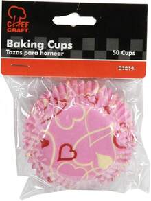 Paper Patterned Cupcake Liners, 50 Count, Blue/Pink/Green/Orange - Heart - View 1