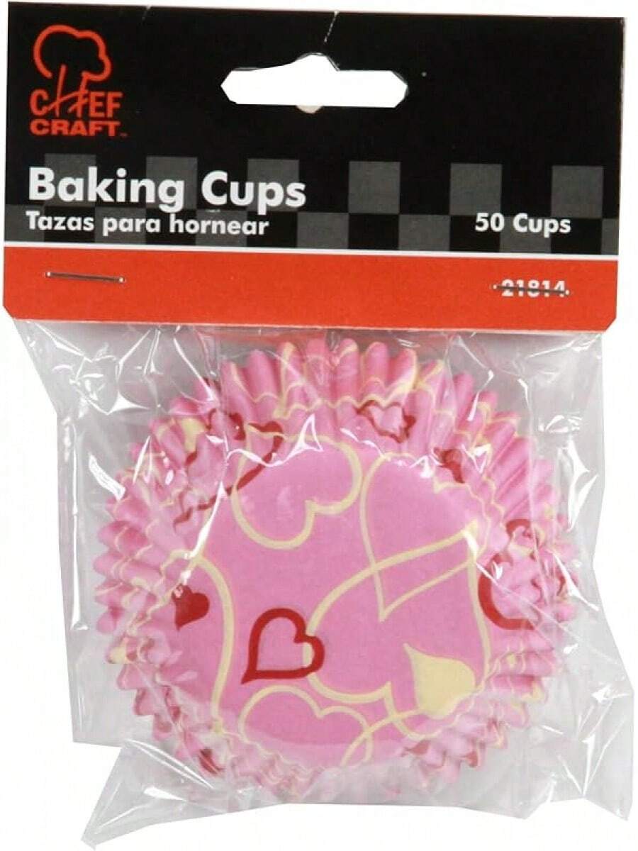 Paper Patterned Cupcake Liners, 50 Count, Blue/Pink/Green/Orange - Heart - View 1
