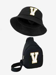 2pcs/Set Kids Letter Print Bucket Hat And Shoulder Crossbody Bag, Stylish And Minimalist, Suitable For Boys And Girls Outdoor Wear, Spring/Summer - Black - View 24