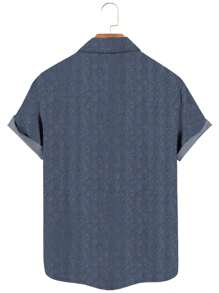 Plus Size Men's Casual Holiday Palm Tree Print Button-Up Shirt, 016 Blue - Blue - View 2