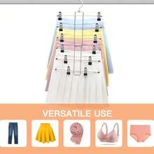 6-Tier Space Saving Clothes Hangers – Adjustable Pants/Jeans/Skirt/Scarf Organizer With Clips, Sturdy Non-Slip Closet Storage For Women, Dorm Room & Home Decor Essentials