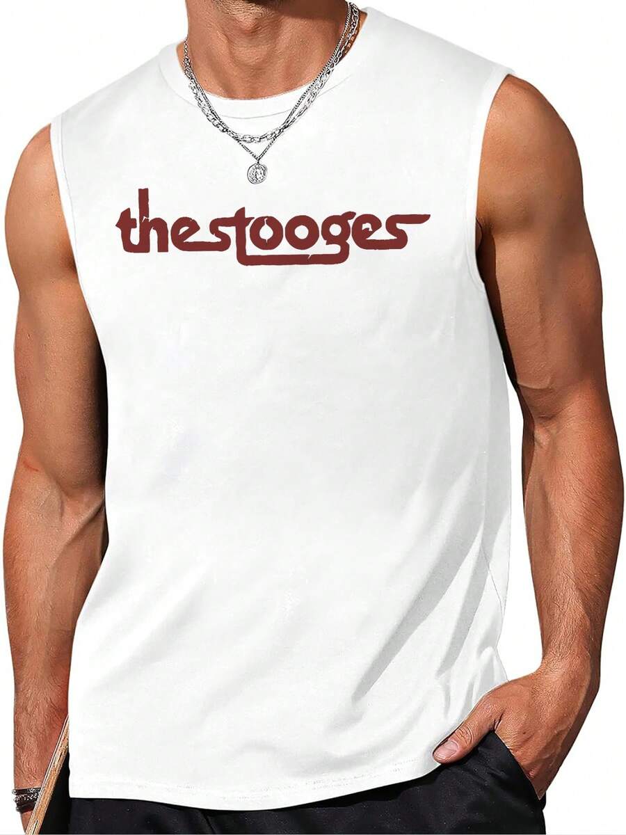 Stylish Men's The Stooges Band Graphic Print Tank Top, Perfect For Summer Concerts And Festivals, Ideal For Rock Music Fans As A Gift. - White - View 1