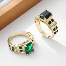 1 pieza Anillo de mujer elegante, de lujo y glamoroso con jade verde y circonita brillante, joya de regalo