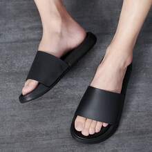 Sandales coulissantes souples et ajustables pour hommes grands formats, sans glissement. Chaussons d'extérieur confortables pour pieds larges en été - Noir - Voir 3