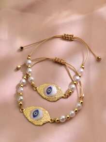 Conjunto de 2 pulseiras femininas trançadas, design de olho de demônio guardião, pulseira trançada ajustável, adequada como presente para entes queridos, uso diário