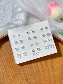 12 Pairs Silver Tone Pastel Butterfly Stud Earring Set, Chic And Simple Zinc Alloy Earrings, Fashionable For Daily Wear, Great Gift For Girlfriend