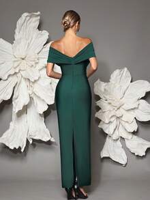 Off-Shoulder Handmade Beaded Bodycon Bandage Dress, Sexy & Fitted, Suitable For Family Gatherings, Parties, Formal Events - Dark Green - View 7