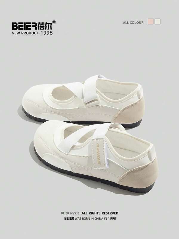 BEIER 1 Pair Solid Color Preppy Style Synthetic Leather Hook And Loop Casual Sneakers For Outdoor Wear, Spring & Autumn