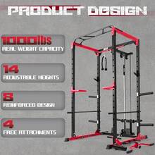 2025's Hottest New Introductions:RitFit  Squat Rack For Home Gym, PPC02C Multi-Function 1000 LBS Capacity Power Cage  LAT Pulldown, Pulley System, Dip Bar, Landmine & More Power Rack Attachments, PackageRedRed Package 1.5K ( BP 340LBS) - Bildfarbe - View 4