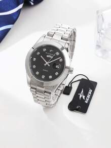 RICECGO RICECGO 1pc Men's Classic Quartz Watch - Business Style, Circular Dial, Dual Calendar Display, Stainless Steel Butterfly Clasp Strap, Quartz Movement, Suitable For Daily Wear, Ideal Gift For Birthdays Or Special Occasions, Anniversary Gift, Back To School Gifts.