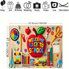 1 Pc Welcome Back To School Vinyl Banner Bright Red Apples Pencil Scissors And School Bus Design Pattern For Classroom Library Campus Event Photography Background Decoration Banner Vinyl Birthday Decorations Tapestry Room Decor Flag Party Decorations School Decor School Surprise Dormitory Decor