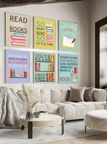 1pc Colorful Wall Art Print Inspirational Read Books Quote Art,Watercolor Books Art Painting, Art PostersMotivational Saying Canvas Poster For Classroom Library Study Decor Unframed