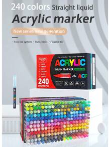 Guang Na 1 Set Of 240 Colors Felt Felt Acrylic Paint Markers Pens, Drawing Art Supplies Felt Stationery Set, Freely Ink System, Rich Colors, Clear Coloring Pages, Colour Can Be Stacked, Powerful Coverage, Pen Tip Flexible Soft, Highly Elastic, And Can Draw Freely In Coarse And Fine, Very Suitable For Mysterious Coloring, School Opens/Back To School Season Gifts, Canvas Shoes, T-Shirt Designs Etc Other Smooth Surfaces Colour Decoration