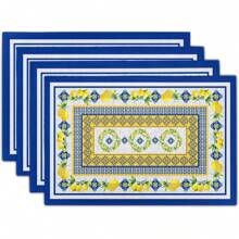 1/2/4/6 Luxury Placemats Lemon Blue Linen Placemats, 30 * 45cm Seasonal Daily Tablecloth Table Mats, Coasters, Suitable For Holiday Party Decoration, Coffee Table And Home Decoration, Kitchen Table And Room Decoration Accessories, Dining Table Decoration, Restaurant Company Gatherings