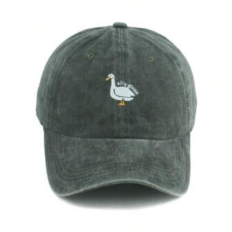 1 pièce Casquette de baseball à imprimé oie drôle, style vintage, lavée et délavée, unisexe. Chapeau de soleil ajustable pour l'extérieur, convient pour les voyages de printemps et d'été, les vacances à la plage, les sports, casquette de papa