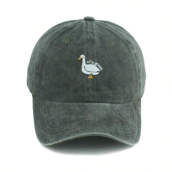 1pc Unisex Silly Goose Graphic Printing Vintage Washed Distressed Baseball Cap, Adjustable Outdoor Sun Hat, Suitable For Spring And Summer Travel, Beach Vacation, Sports, Dad Hat,
