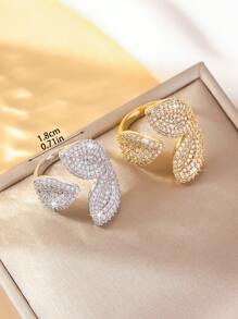 1pc Cubic Zirconia Leaf Rings For Women, Casual Index Finger Accessory,Exaggerated Decor,Elegant Statement Piece For Female, Perfect For Party, Birthday, Anniversary Gift