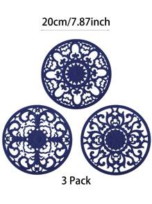 Set Of 3pcs Traditional Silicone Trivet Mat(20cm/7.87inch)(16cm/6.3nch) - Non-Slip & Heat Resistant Kitchen Hot Pads For Countertops & Table - Kitchen Trivets For Hot Dishes & Cookware - Hot Pot Holder For Pots & Pans