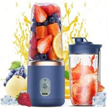 1 pieza Licuadora/Exprimidor portátil 2 en 1 con diseño de doble vaso, cuchillas de acero inoxidable, recargable por USB, fácil de limpiar para hacer smoothies, cubitos de hielo, uso en cocina y exterior, regalo perfecto para el Día de San Valentín y Día de la Madre | Diseño moderno y elegante | Plástico ABS grado alimentario