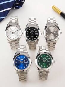 RICECGO RICECGO 1pc Men's Classic Quartz Watch - Business Style, Circular Dial, Dual Calendar Display, Stainless Steel Butterfly Clasp Strap, Quartz Movement, Suitable For Daily Wear, Ideal Gift For Birthdays Or Special Occasions, Anniversary Gift, Back To School Gifts.